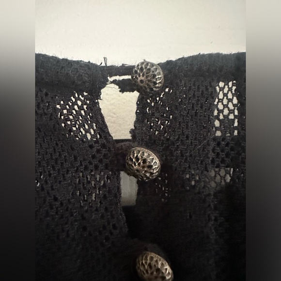 Free People Women's Black Jocelyn Pleated Dot Ruffle Lace Tunic Size medium M - Picture 8 of 9